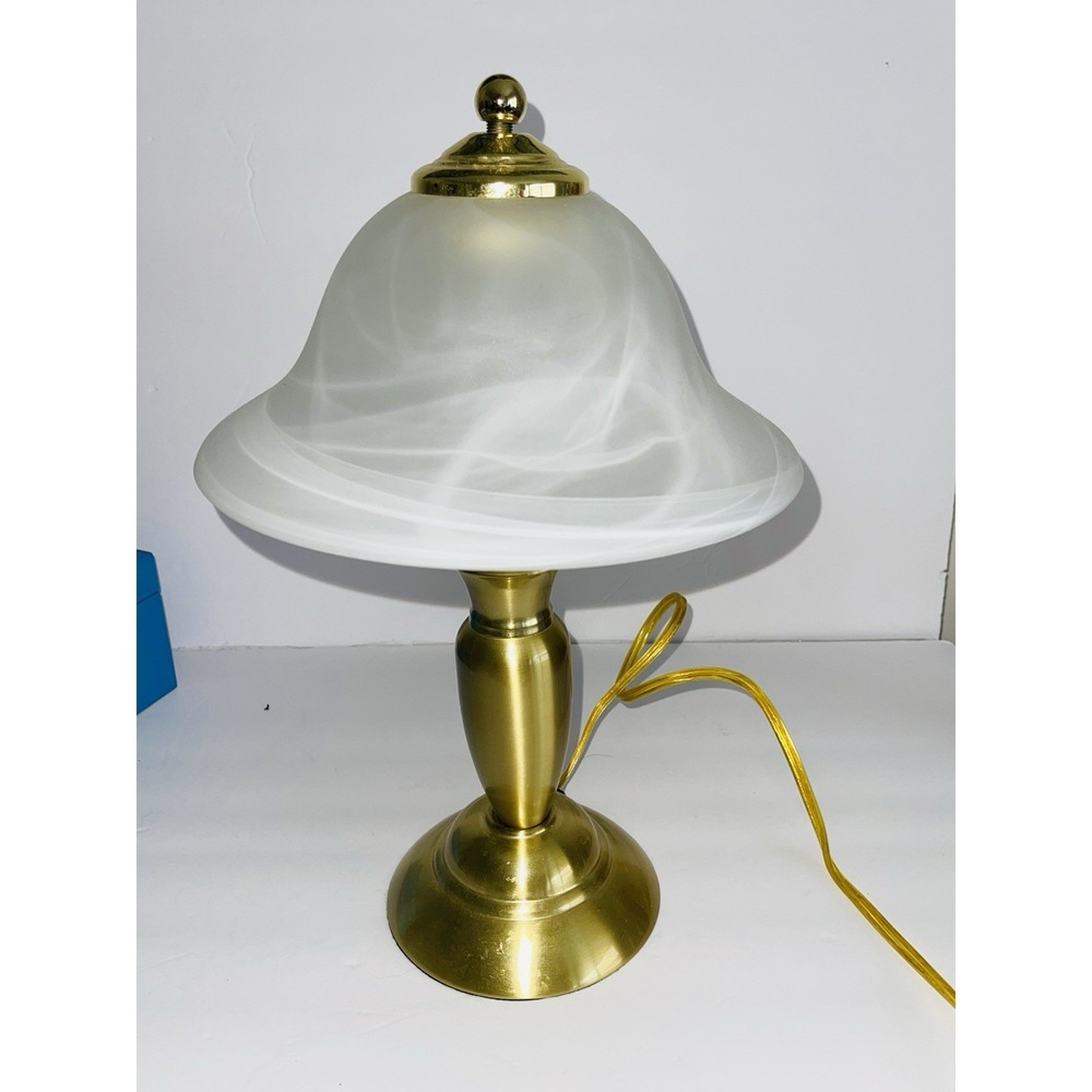 3-Way Brass Touch Lamp w/ Frosted Alabaster Glass Shade – Bedside / Desk Light